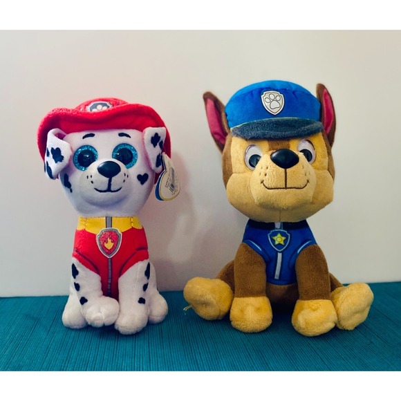 Paw Patrol 6" MARSHALL and 7" CHASE Plush Stuffed Puppy Dog Toy - Picture 1 of 10